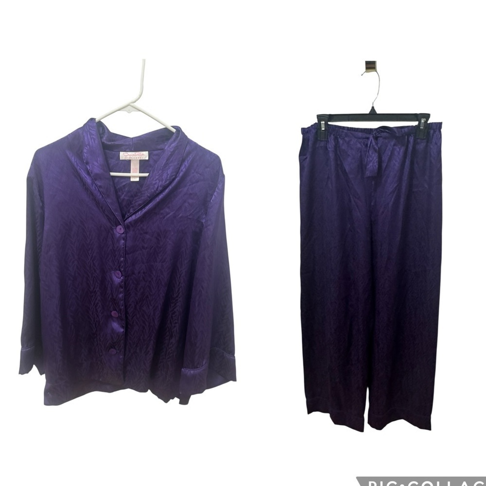 Oscar De La Renta Pink Label Purple Satin Pajama Set Size Large